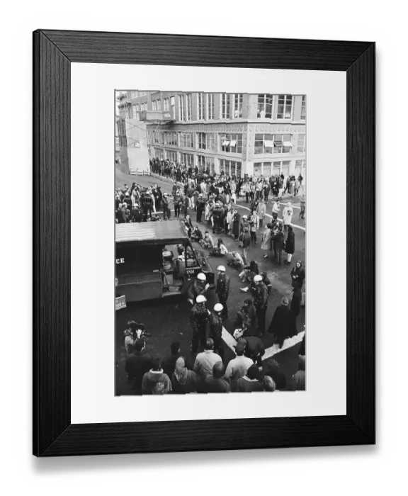 Framed Print : Police Monitor Sit-in Taking Place in the Street Framed Print : Police Monitor Sit-in Taking Place in the Street