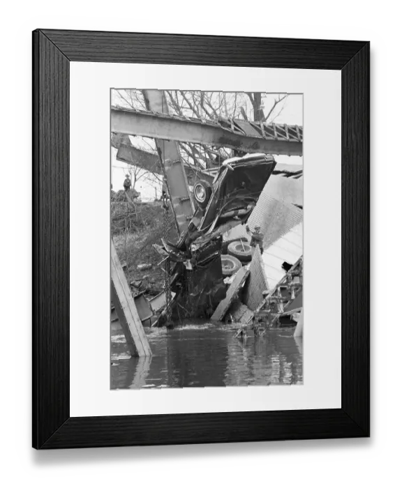 Framed Print : Car Pulled from Water After Bridge Collapse Framed Print : Car Pulled from Water After Bridge Collapse