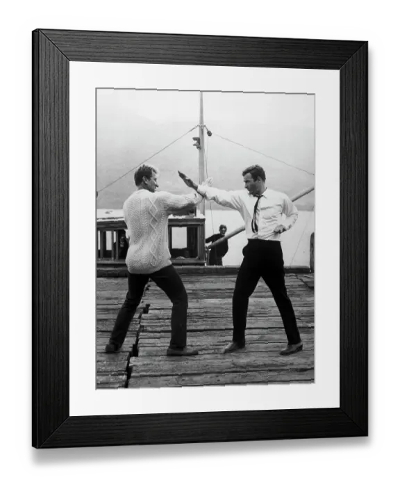 Framed Print : James Caan Practices Fighting with Stuntman Framed Print : James Caan Practices Fighting with Stuntman