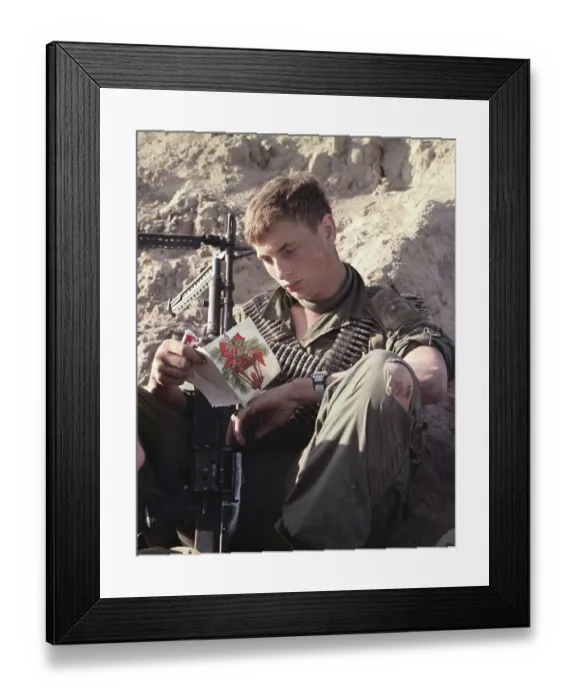 Framed Print : Soldier Reading a Christmas Card Framed Print : Soldier Reading a Christmas Card