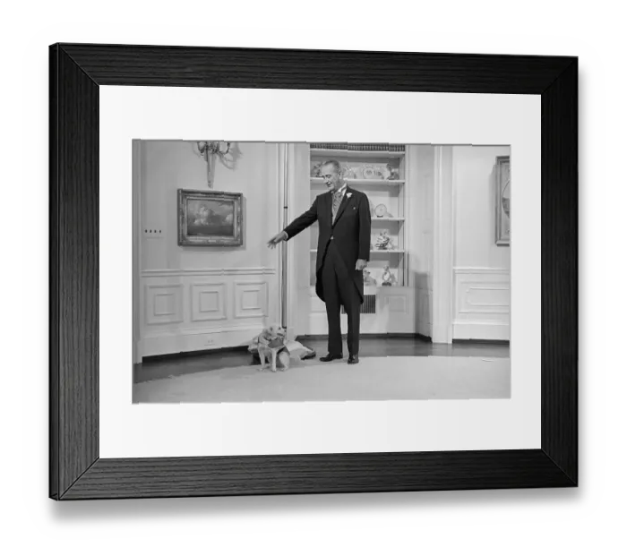 Framed Print : President Johnson and his Dog Yuki Framed Print : President Johnson and his Dog Yuki