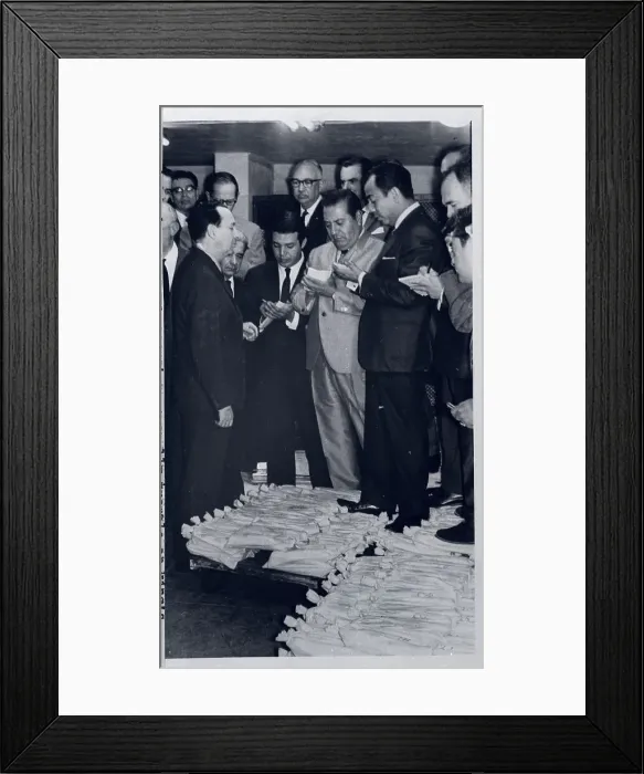 Framed Print : Reporters Standing on Gold Bars in Bags Framed Print : Reporters Standing on Gold Bars in Bags
