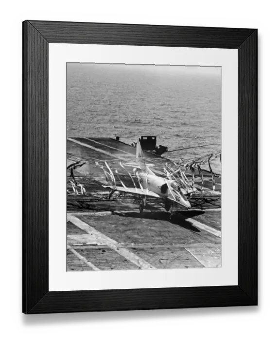 Framed Print : Plane Landing on Aircraft Carrier