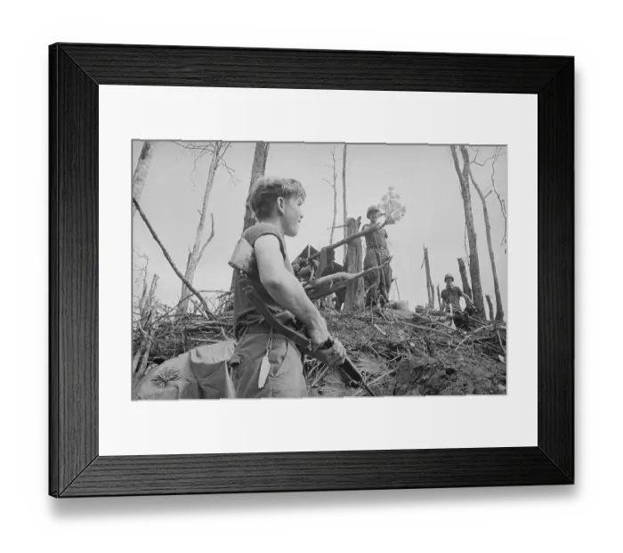 Framed Print : Soldier Looking Up at Soldier Holding Flower Bouquet Framed Print : Soldier Looking Up at Soldier Holding Flower Bouquet
