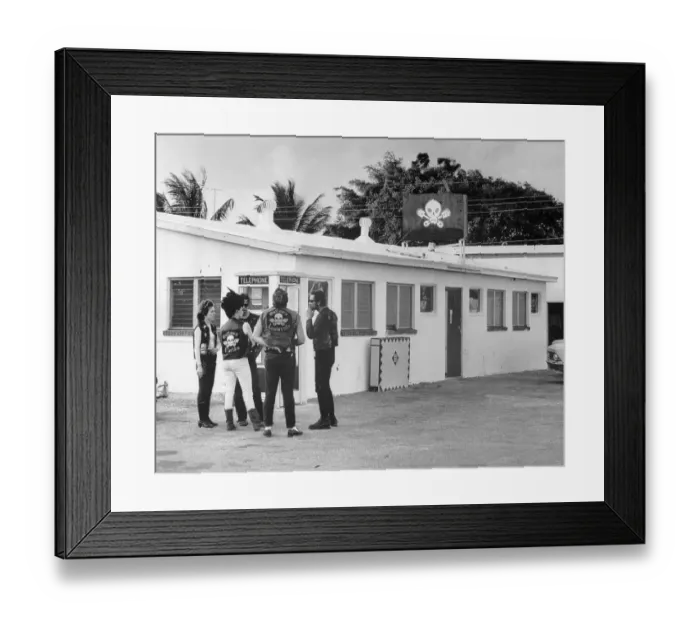 Framed Print : Motorcycle Gang Outside Closed Bar