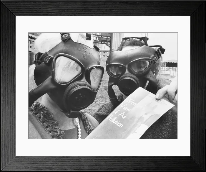 Framed Print : Two Women Wear Gas Masks;Hold Pamphlet Framed Print : Two Women Wear Gas Masks;Hold Pamphlet
