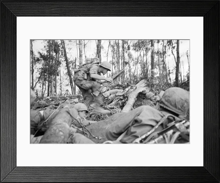 Framed Print : Soldier Dodging Through Maze Of Jungle Framed Print : Soldier Dodging Through Maze Of Jungle