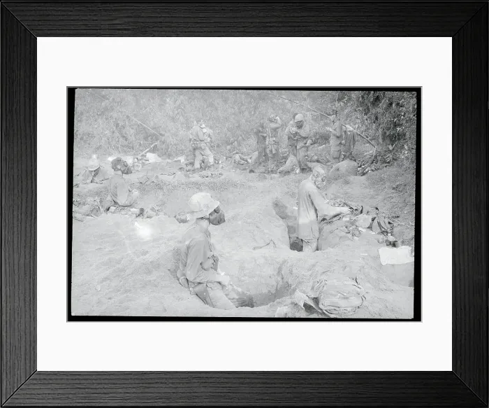 Framed Print : Soldiers Relaxing in Foxholes Framed Print : Soldiers Relaxing in Foxholes