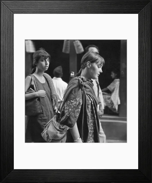 Framed Print : Two Hippie Girls Walking In Kathmandu Framed Print : Two Hippie Girls Walking In Kathmandu