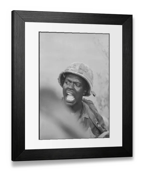Framed Print : American Soldier in Vietnam Shouting Framed Print : American Soldier in Vietnam Shouting