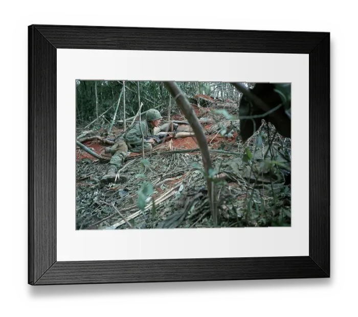 Framed Print : US Soldier Lying Down with Gun Framed Print : US Soldier Lying Down with Gun