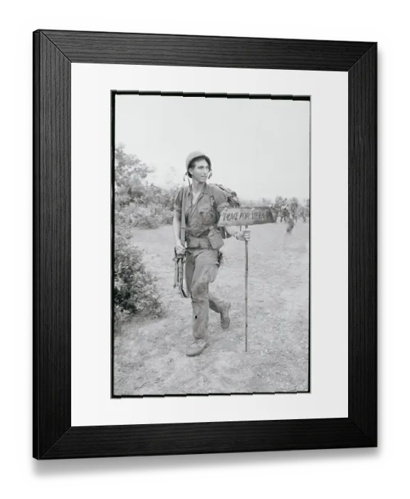 Framed Print : US Soldier Carrying a Sign:Vietnam 1967 Framed Print : US Soldier Carrying a Sign:Vietnam 1967