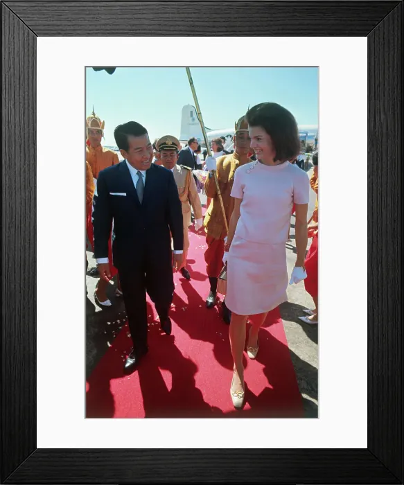 Framed Print : Jacqueline Kennedy Walking With Norodom Sihanouk