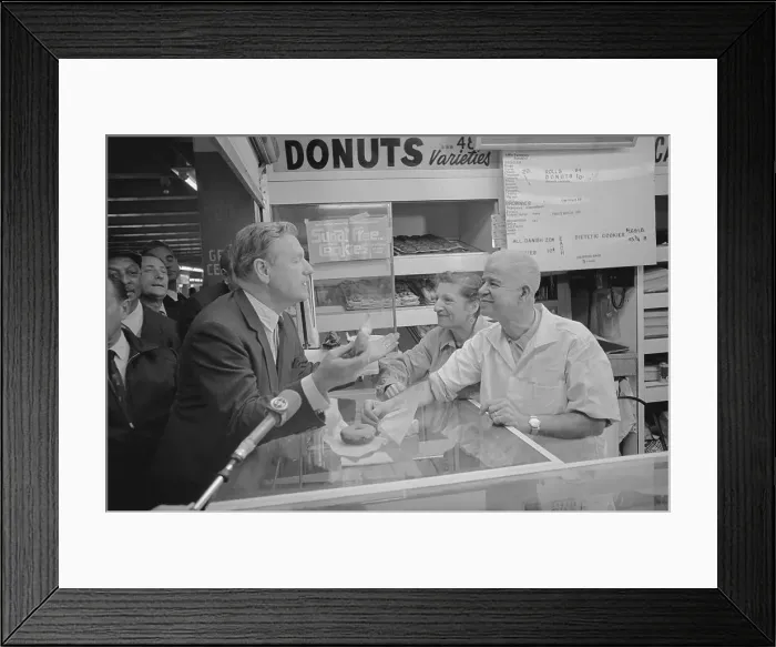Framed Print : Nelson Rockefeller Chatting with Donut Shop Owners Framed Print : Nelson Rockefeller Chatting with Donut Shop Owners
