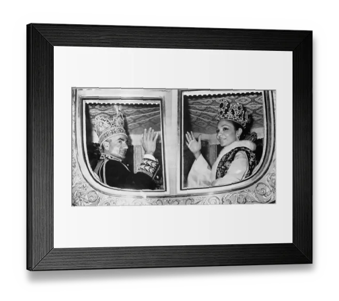 Framed Print : Shah of Iran and Empress Farah Waving from Their Carriage Framed Print : Shah of Iran and Empress Farah Waving from Their Carriage