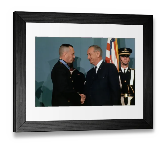Framed Print : Lyndon Johnson With Marine Major Framed Print : Lyndon Johnson With Marine Major