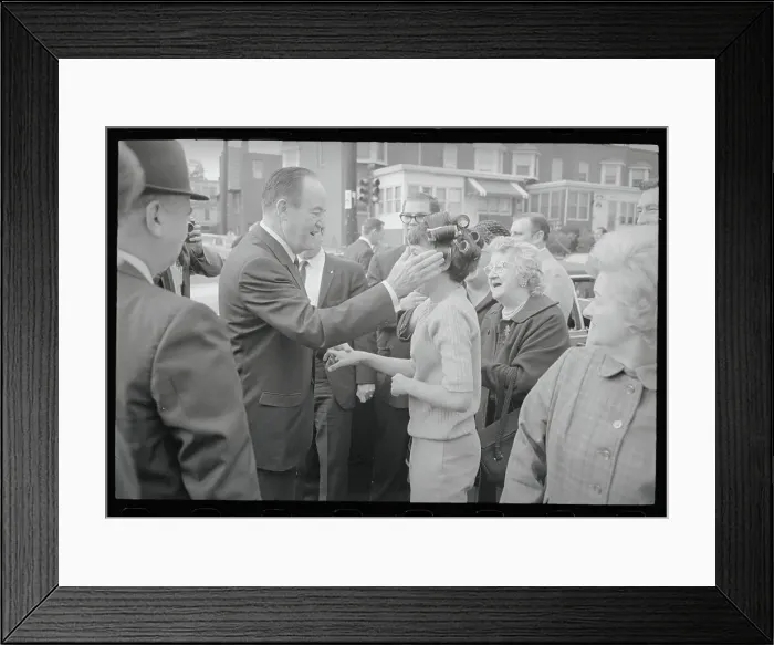 Framed Print : Hubert Humphrey Greeting a Girl Framed Print : Hubert Humphrey Greeting a Girl