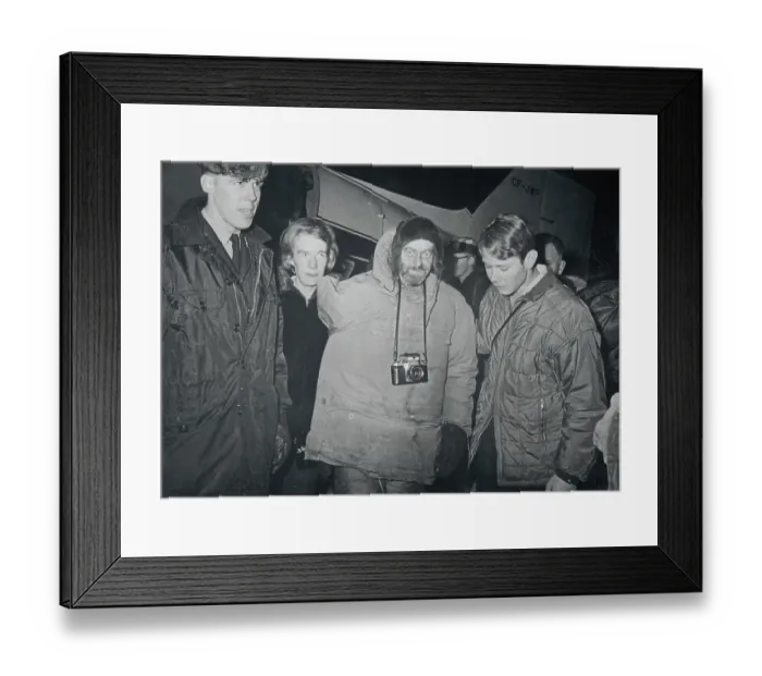 Framed Print : Survivor Arriving from Plane Crash Site After Rescue Framed Print : Survivor Arriving from Plane Crash Site After Rescue