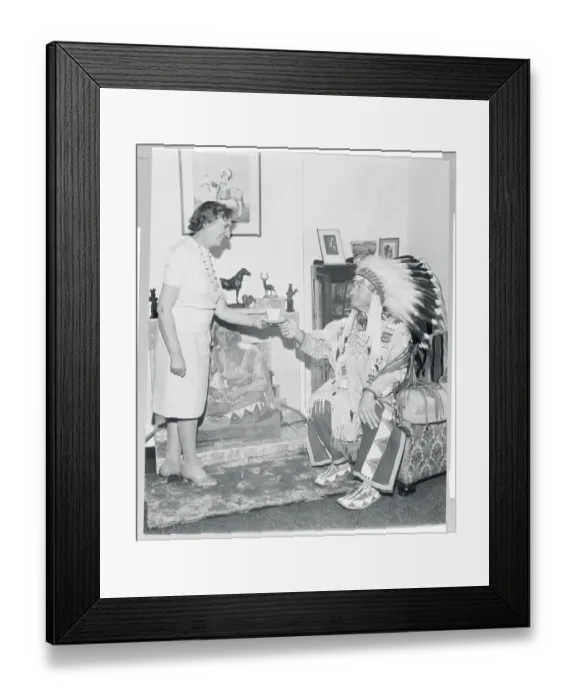 Framed Print : Woman Serving Tea to an English Indian Chief Framed Print : Woman Serving Tea to an English Indian Chief