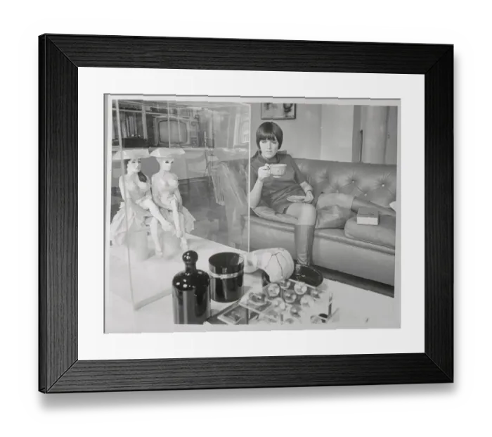 Framed Print : Mary Quant Drinking from a Giant Teacup Framed Print : Mary Quant Drinking from a Giant Teacup