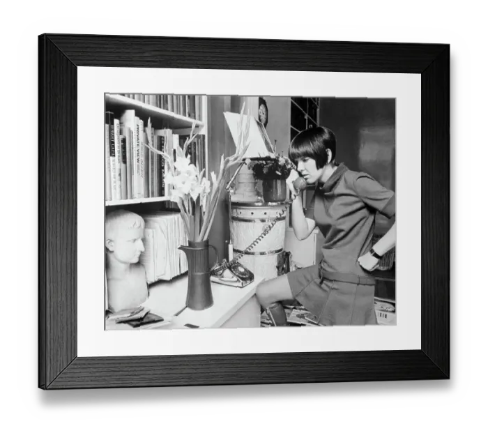 Framed Print : British Designer Mary Quant Talking on Telephone Framed Print : British Designer Mary Quant Talking on Telephone
