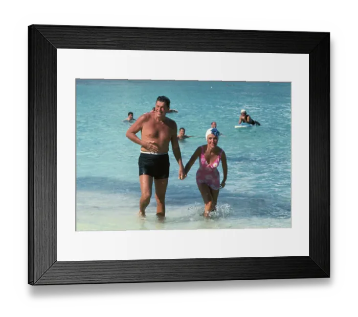 Framed Print : Portrait of Ronald and Nancy Reagan at Beach