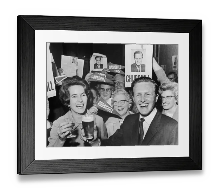 Framed Print : Winston Churchill Sharing a Toast with Supporters Framed Print : Winston Churchill Sharing a Toast with Supporters