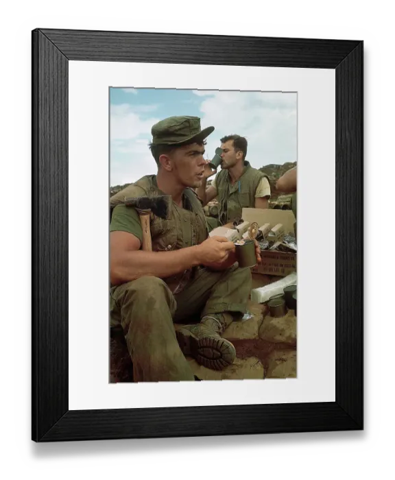 Framed Print : Us Marines Eating Atop A Sandbag Bunker Framed Print : Us Marines Eating Atop A Sandbag Bunker