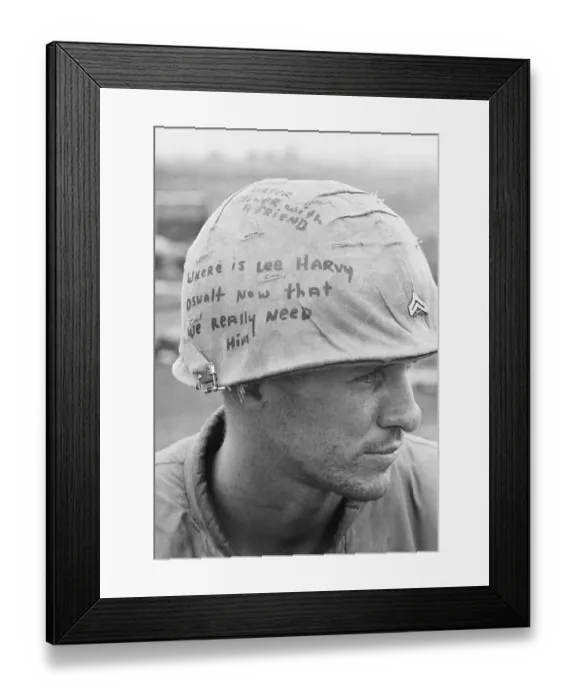 Framed Print : Soldier Wearing a Helmet with an Inscription Framed Print : Soldier Wearing a Helmet with an Inscription