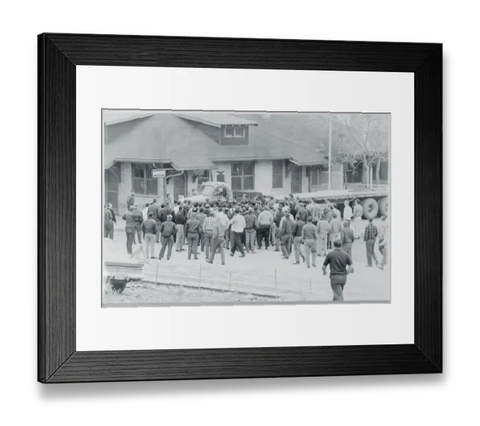 Framed Print : Picketers Blocking a Truck Framed Print : Picketers Blocking a Truck