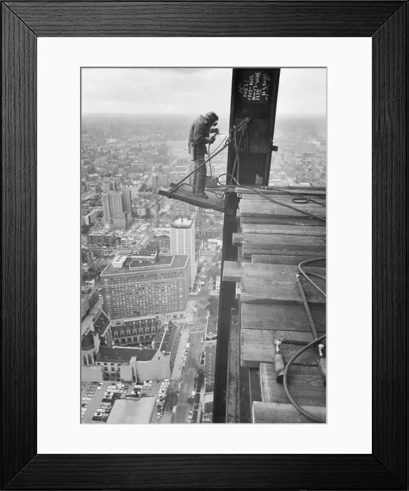 Framed Print : Workman Welding Steel Beams Framed Print : Workman Welding Steel Beams