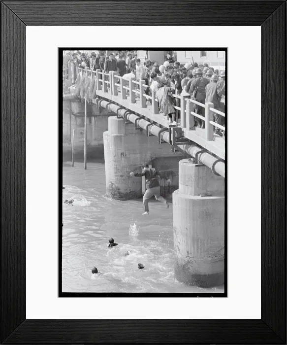 Framed Print : Demonstrators Jumping into a River Framed Print : Demonstrators Jumping into a River