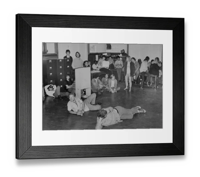 Framed Print : Hippies in a Police Station Framed Print : Hippies in a Police Station