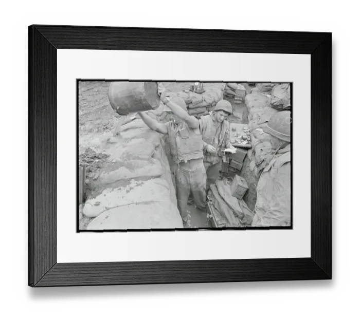 Framed Print : Soldier Bailing Water Out of His Trench Framed Print : Soldier Bailing Water Out of His Trench
