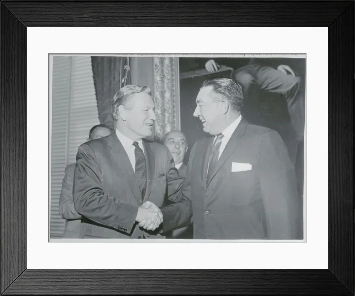 Framed Print : Nelson Rockefeller Shaking Hands with William Kirwan Framed Print : Nelson Rockefeller Shaking Hands with William Kirwan
