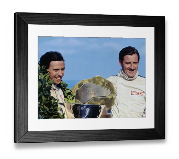 Framed Print : Jimmy Clark Smiling with Teammate Graham Hill