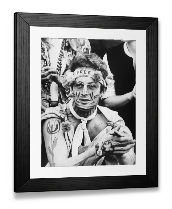 Framed Print : Hippie Wearing Scarves And Flowers Framed Print : Hippie Wearing Scarves And Flowers