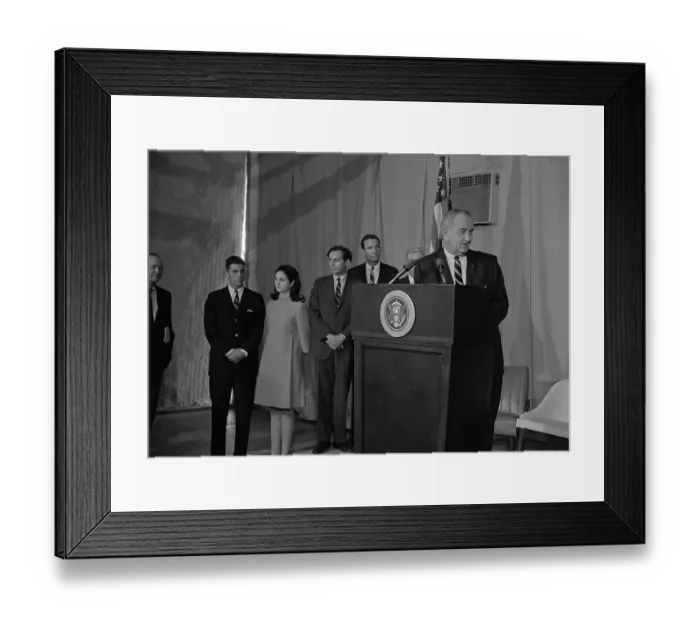 Framed Print : President Johnson Speaking at a Press Conference Framed Print : President Johnson Speaking at a Press Conference