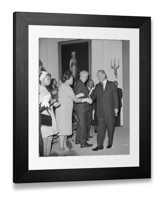 Framed Print : President Johnson Congratulating Woman Framed Print : President Johnson Congratulating Woman
