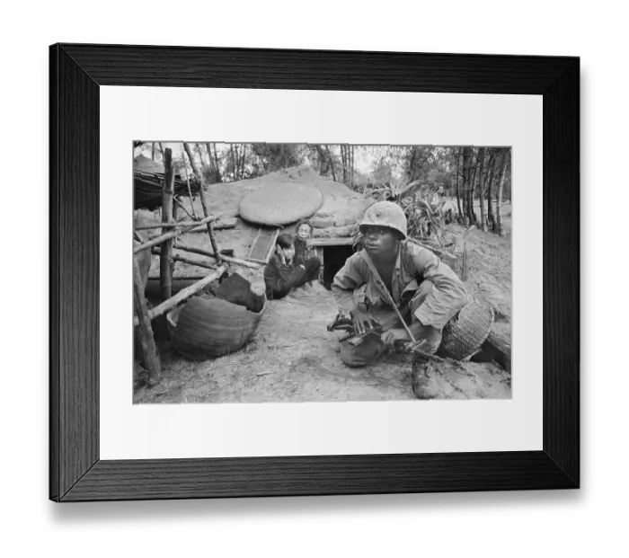 Framed Print : Marine Crouching / Cleaning Gun / Vietnam Framed Print : Marine Crouching / Cleaning Gun / Vietnam