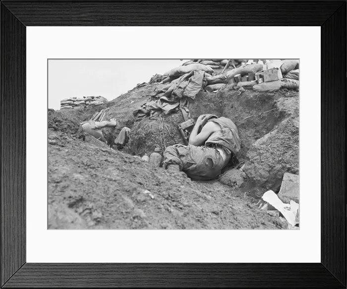 Framed Print : Soldier Crouching in Trench Framed Print : Soldier Crouching in Trench