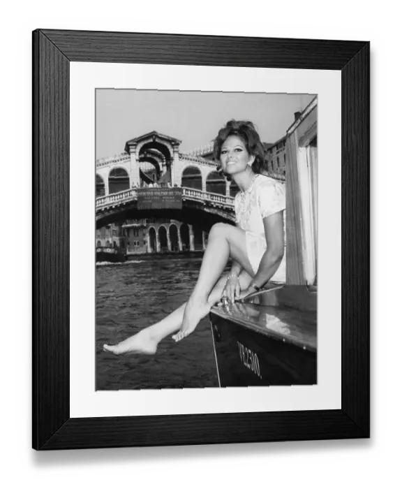 Framed Print : Claudia Cardinale Poses on Boat Framed Print : Claudia Cardinale Poses on Boat