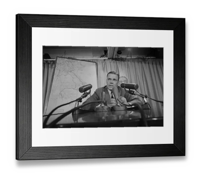 Framed Print : Robert McNamara Speaking to Press Framed Print : Robert McNamara Speaking to Press