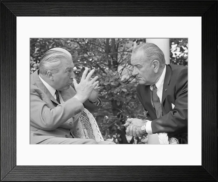 Framed Print : Lyndon B. Johnson Conversing with Kurt George Kiesinger