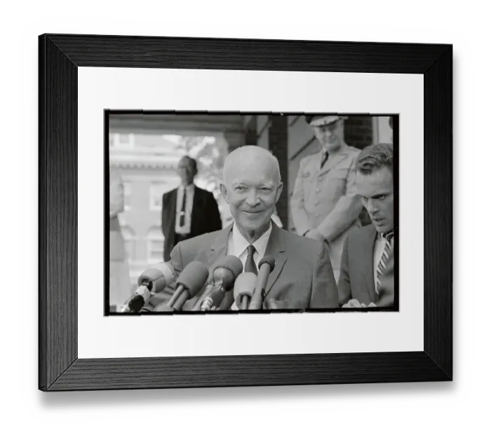 Framed Print : Dwight Eisenhower Speaking at Microphones Framed Print : Dwight Eisenhower Speaking at Microphones