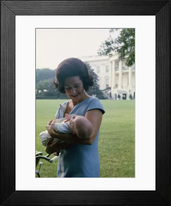 Framed Print : Lady Bird Johnson With Baby Grandson Framed Print : Lady Bird Johnson With Baby Grandson