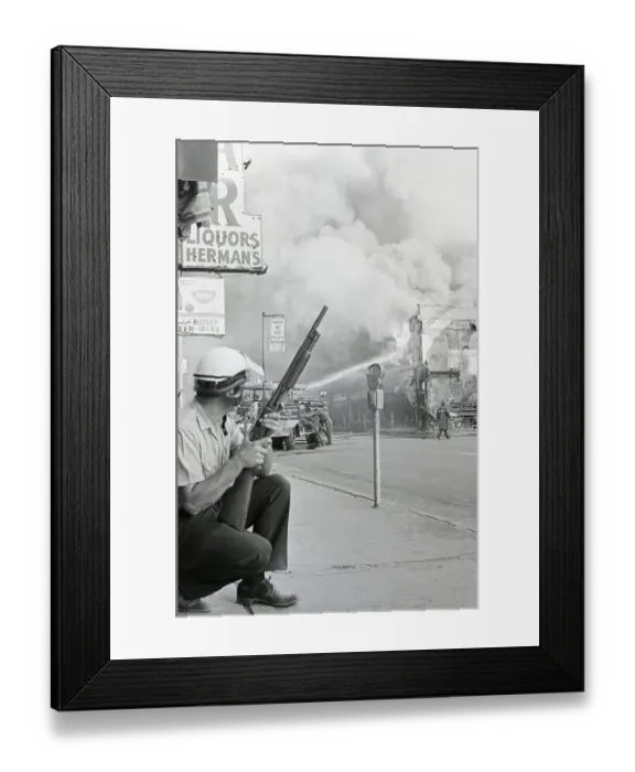 Framed Print : Policeman Watching Building from Street Framed Print : Policeman Watching Building from Street