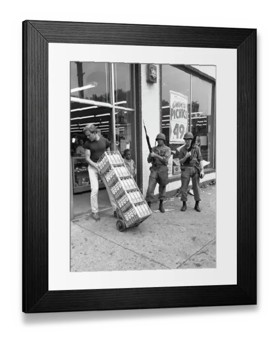 Framed Print : Grocery Stores Restock Under Protection Framed Print : Grocery Stores Restock Under Protection