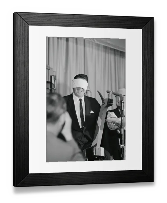 Framed Print : Ronald Reagan Wearing a Blindfold Framed Print : Ronald Reagan Wearing a Blindfold