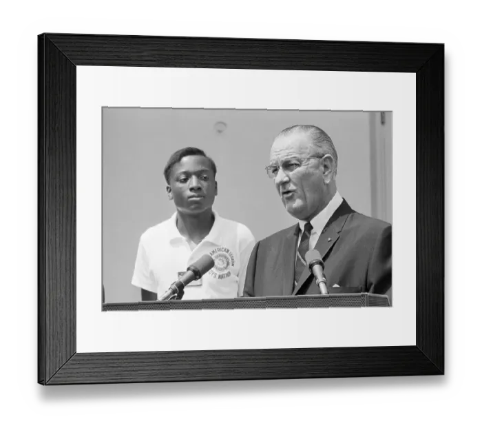 Framed Print : President Johnson Making Speech;Boy In B Framed Print : President Johnson Making Speech;Boy In B